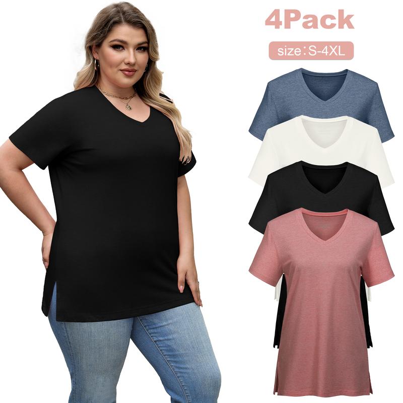 BRYSHA® 4-Pack V-Neck T-Shirts for Women – Soft, Relaxed Fit with Curved Hem