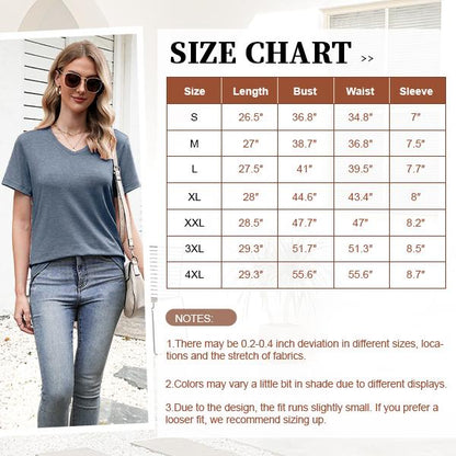 BRYSHA® 4-Pack V-Neck T-Shirts for Women – Soft, Relaxed Fit with Curved Hem