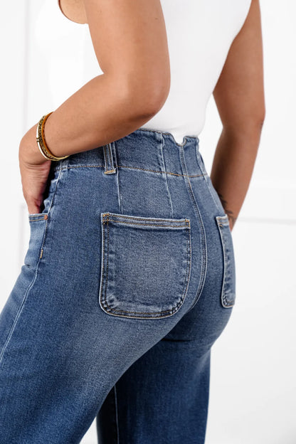BRYSHA® Wide Leg Jeans – High Rise, Double Button, Trouser Hem
